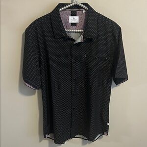 7Diamonds Men's L 4-Way Stretch Performance Shirt Microdot Print Black